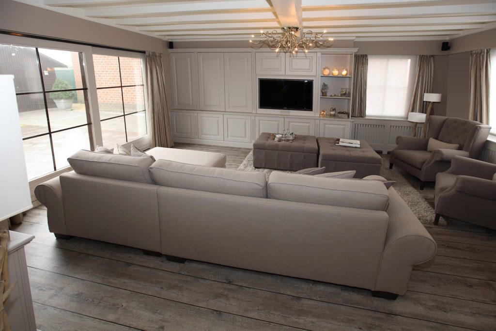 Country living room with open fire