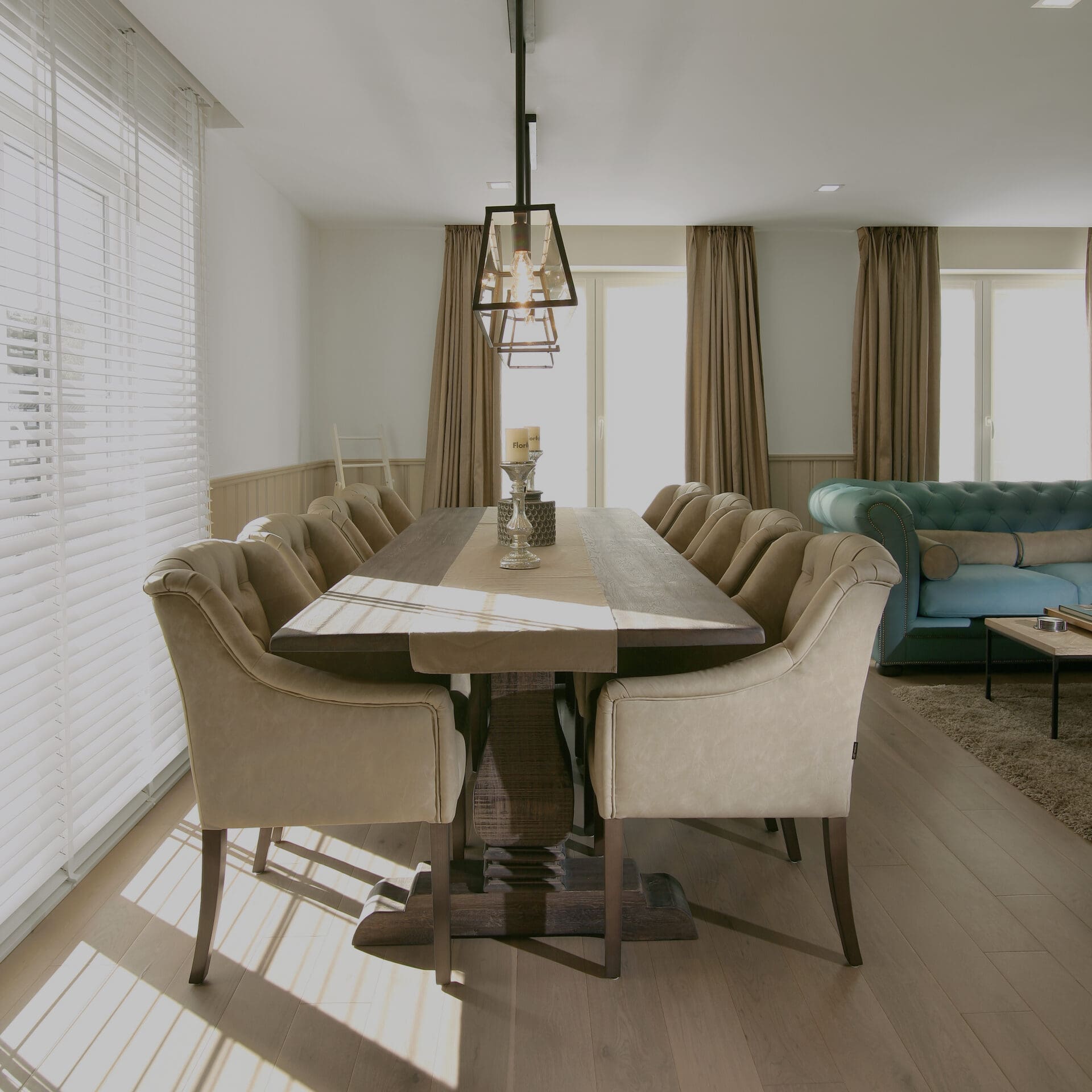 Oak dining table with chairs, Hamont project