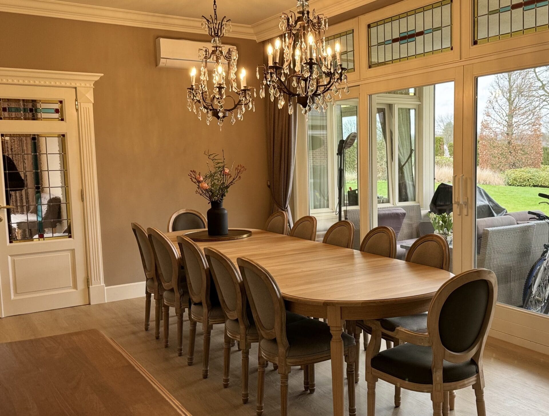 Modern country dining room with pendant light