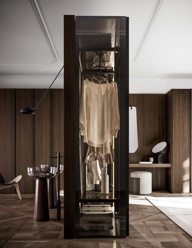 Luxe dressing met op maat gemaakte houten afwerking