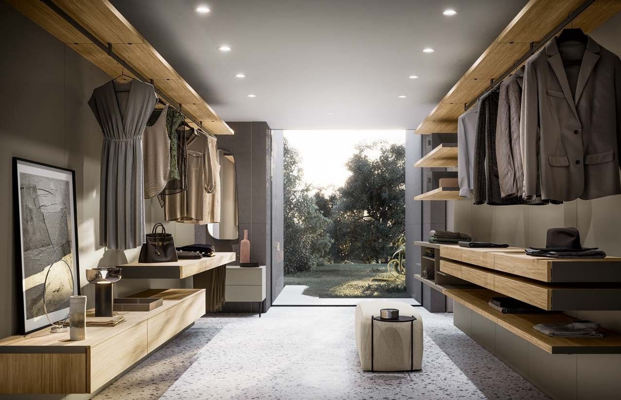 Moderne dressing met strakke lijnen en een verfijnde afwerking