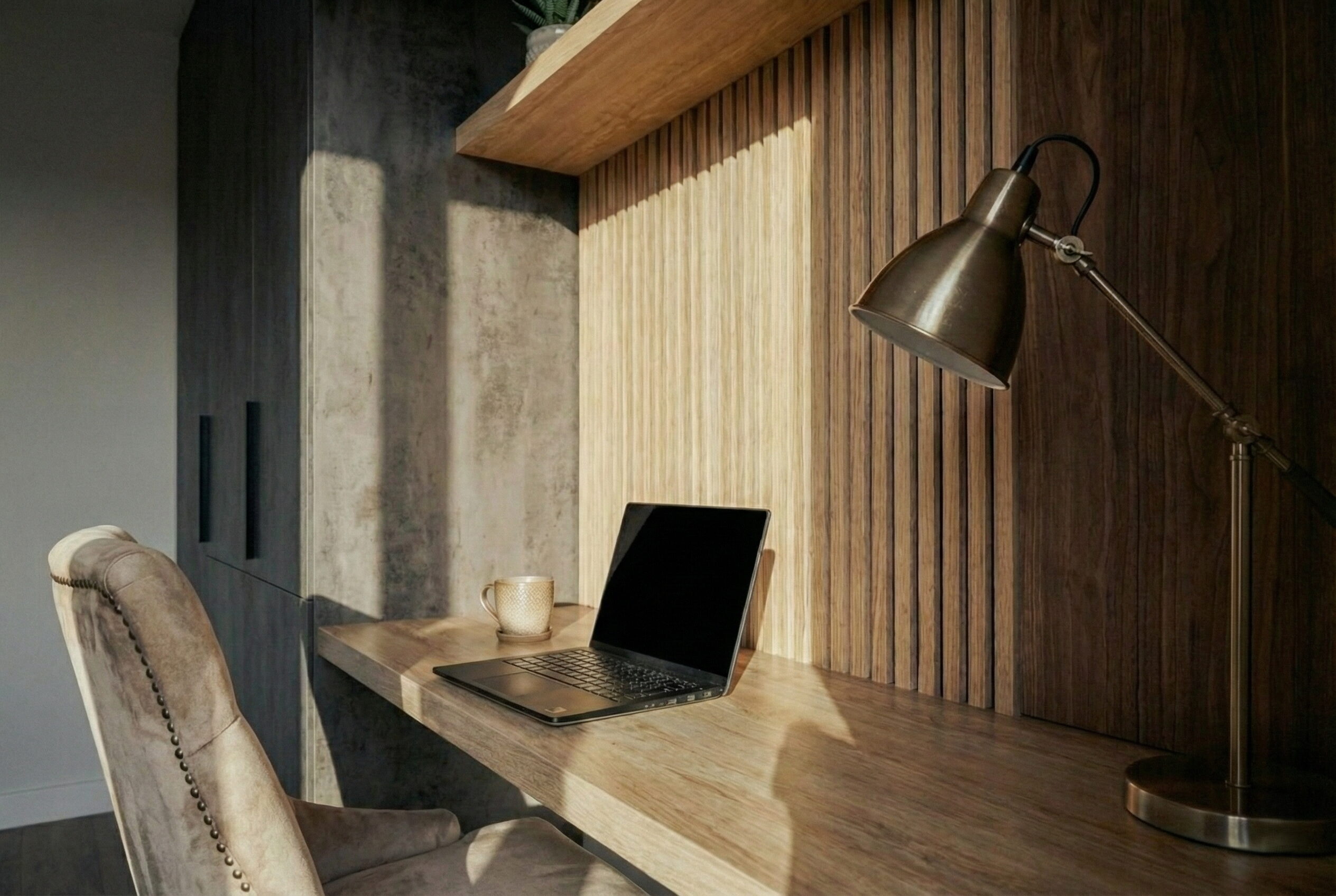 Bureau tegen de lattenwand