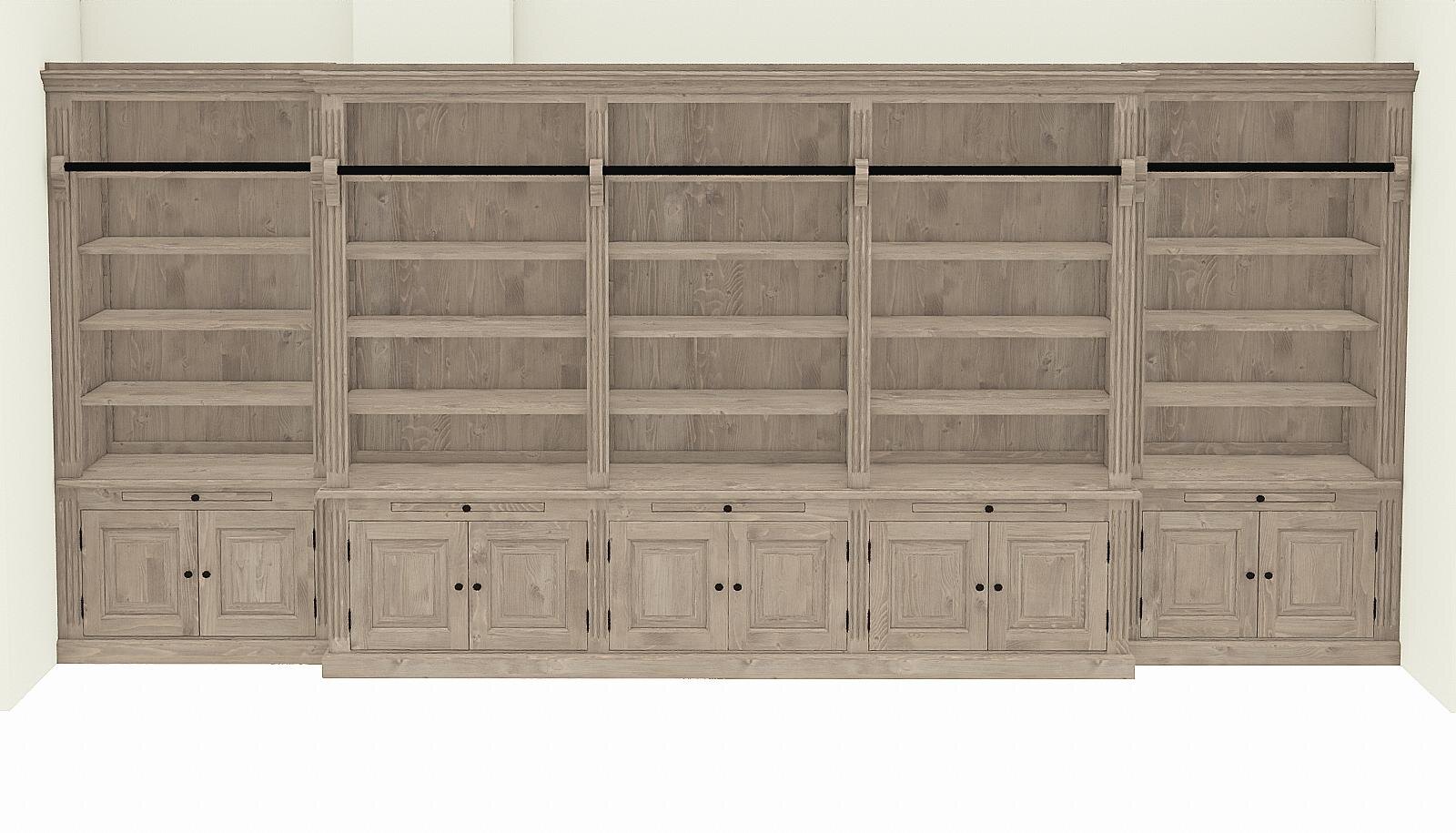 A 3D image of the oak library cabinet, seen from the front.