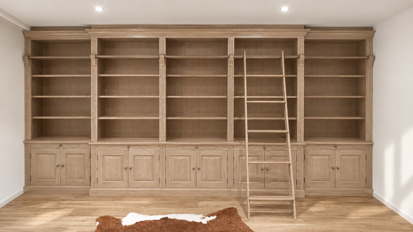 The same library cabinet, finished in oak with natural oil.