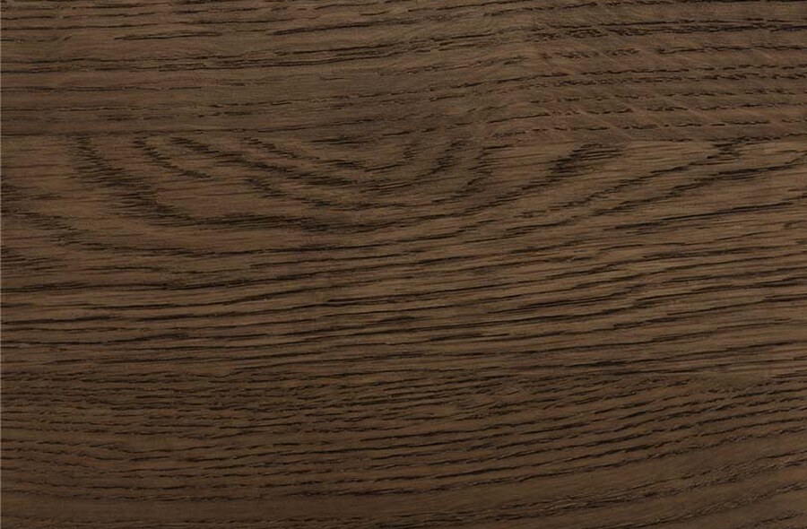 A sample of oak in a dark brown stain, with the grain visible.